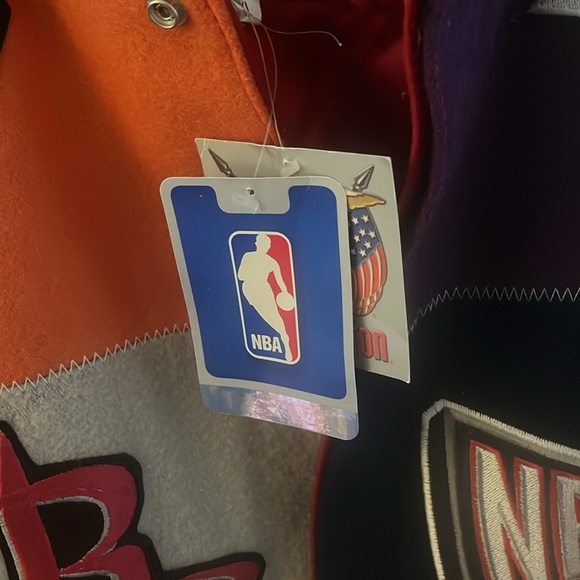 Rare!! W/Tags Men’s Jeff Hamilton Wool & Leather NBA Bomber Jacket. 3XL! Vintage - Picture 7 of 17